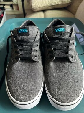 Vans Gray Canvas Low-Top Sneakers with Teal Logo